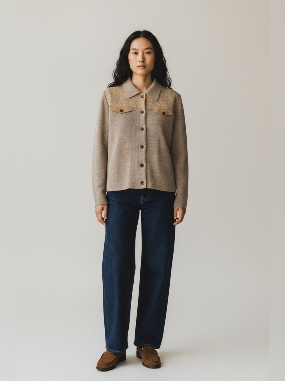 Alpaca 111 South Western Baby Alpaca Wool sweater/jacket embroidered suede L